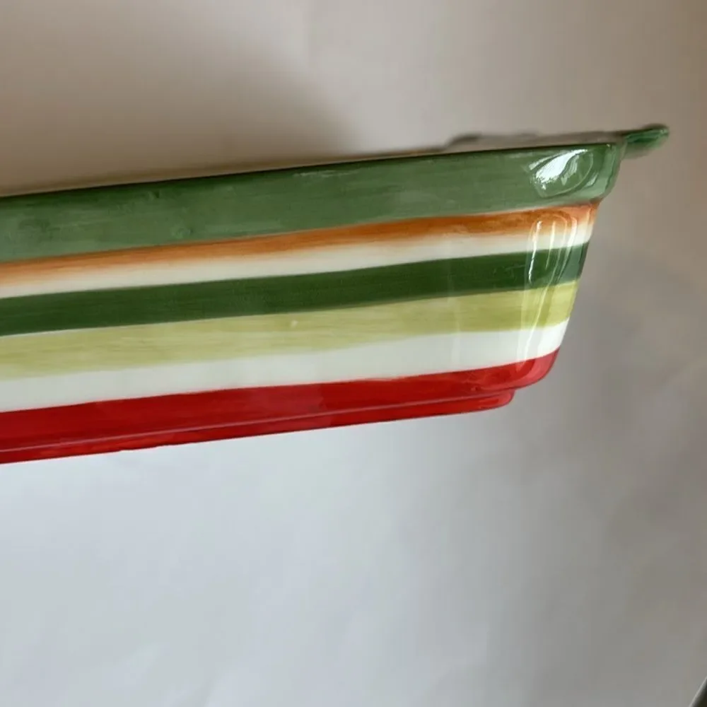 Fitz and Floyd In Bloom Floral Stripe Ceramic Rectangle Baking Casserole Dish